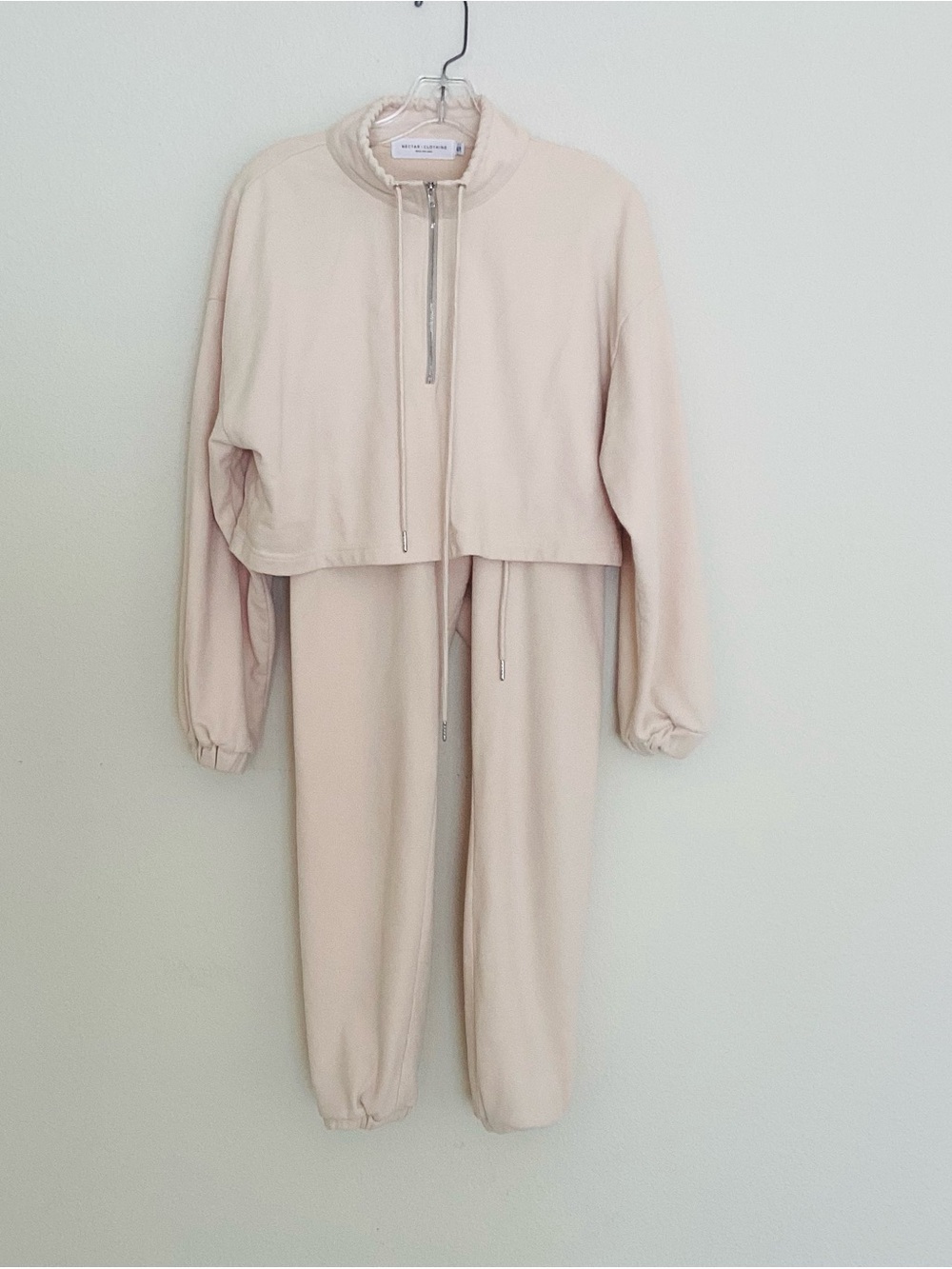 Nectar Clothing Zip-Front Track Pant Set in Cream